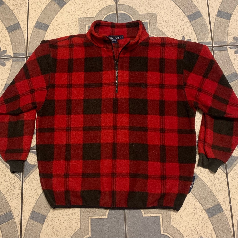 Vintage Nautica Plaid Lumberjack Fleece Pullover L